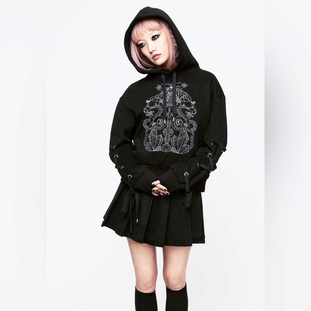 Disturbia Angitia Embroidered Crop Hoody US 2 / UK 6 - Picture 7 of 8